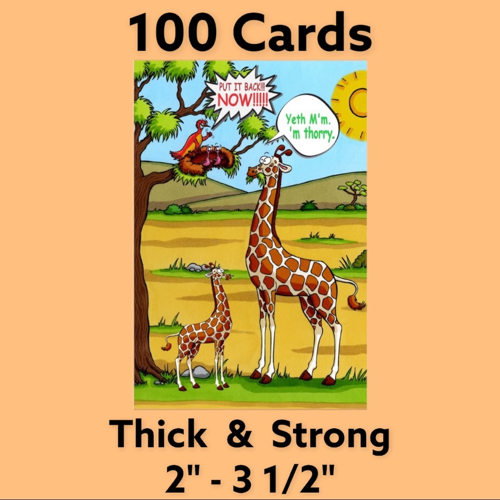 100 2" - 3 1/2"  Giraffe Comic Strip Cards. PRICE IS FIRM